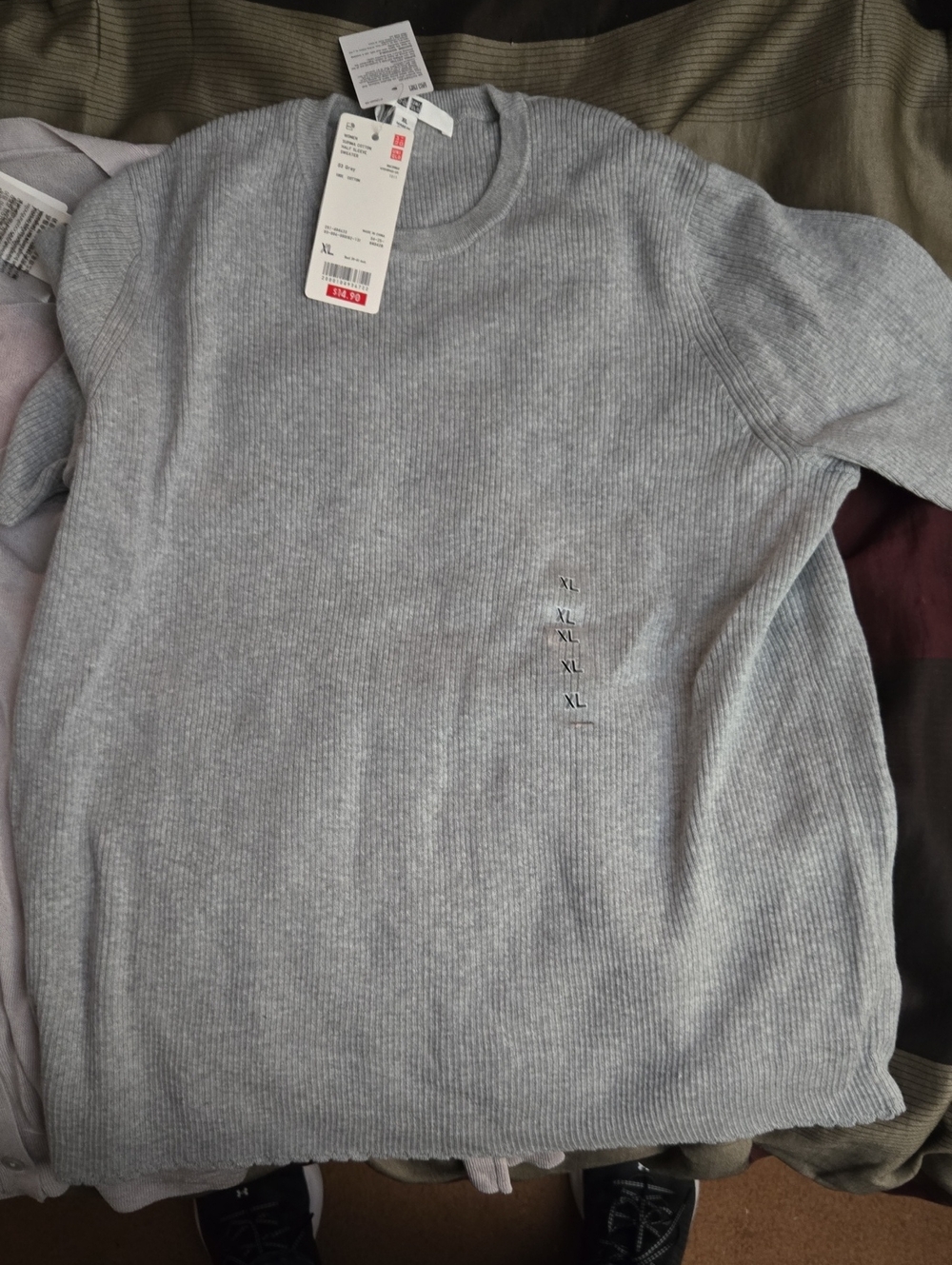 Mango Light Gray Ribbed Crew Neck Sweater Cardigan, and Salmon Short Sleeve